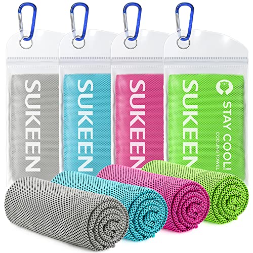 Sukeen 4 Pack Cooling Towels (40"x12") for Neck and Face Instant Cooling | Stay Cool in Hot Weather,Versatility,Soft,Breathable,Durability for Sports,Outdoor activities,Summer works in heat - color: Grey/Green/Pink/Lake Blue