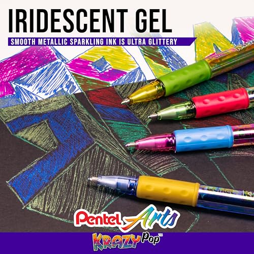 Pentel Sparkle and Krazy Pop, Metallic Gel Ink Pen, (1.0mm), Bold Line, Assorted Ink Colors, 12 count (K91BP12M)