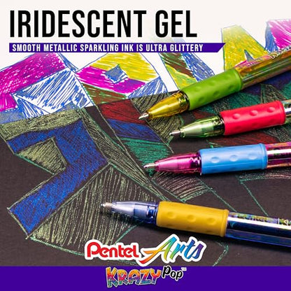 Pentel Sparkle and Krazy Pop, Metallic Gel Ink Pen, (1.0mm), Bold Line, Assorted Ink Colors, 12 count (K91BP12M)