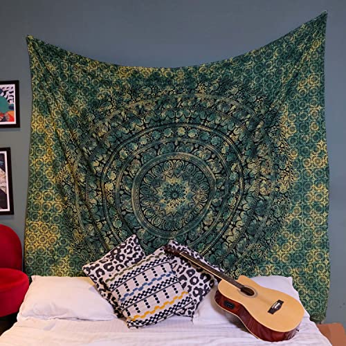 Craft Trade Indian Cotton Mandala Wall Hanging Tapestry for Aesthetic Boho Hippie Living Room, Meditation & Bedroom Décor - Green - 54x84 Inches - color: Green, size: 54"L x 84"W