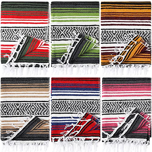 6 Pcs Mexican Blankets Bulk Yoga Authentic Throw Mexican Serape Blanket Large Colorful Striped Falsa with Fringed for Outdoor Camping Beach Picnic Home Decor (Orange Green) - color: Multicolor