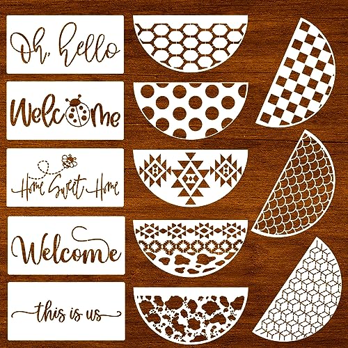 Welcome Stencils for Painting on Wood 12" Stencils for Crafts Reusable | Welcome Stencil for Wood Sign Hello Templates for Door Hanger - style: Daily 13p