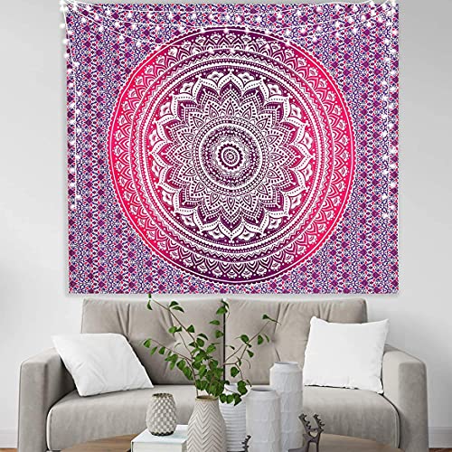 raajsee Indian Cotton Pink Purple Tapestry Mandala Wall Hangings- Tapestry For Bedroom - Indie Wall Tapestry Hippie Room Decor - Boho Small Tapestrys Aesthetic 30x40 Inches - color: Pink Ombre, size: 40"L x 30"W