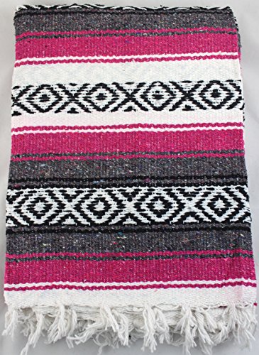 Mexican Falsa Beach Yoga Blanket Fushia Pink/Charcoal Premium Quality