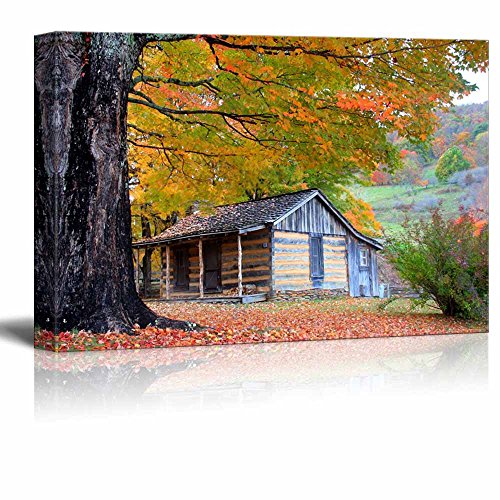Canvas Prints Wall Art - Beautiful Cabin in Fall During Peak Season| Modern Home Deoration/Wall Art Giclee Printing Wrapped Canvas Art Ready to Hang - 12" x 18" - color: Cabin, size: 18"L x 12"W