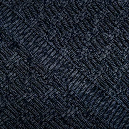 Longhui bedding Large 100% Cotton Navy Blue Cable Knit Throw Blanket for Couch Sofa Bed with Bonus Laundering Bag – 60 x 80 Inches, 3.4 LB, Dark Navy, Machine Washable - color: Navy Blue, Stripe Pattern, size: 60"x80"