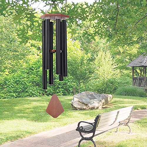 Wind Chimes Outdoor Large Deep Tone, 44 Inches Sympathy Wind Chimes Tuned Soothing Melody, Memorial Wind-Chime with 6 Heavy Tubes for Outside Decoration, Garden/Yard. Black Wind Chime - size: 44"BK