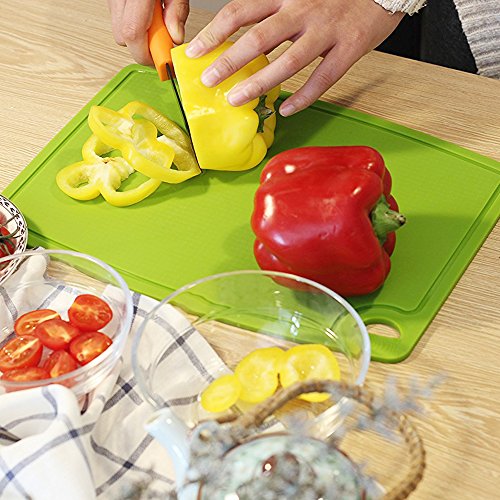 Liflicon Thick Cutting Boards for Kitchen Silicone Chopping Board Set of 2 Mid 12.6'' x 9.1”,Mini 9.1”x7.1” Non-slip Deep Drip Juice Groove Easy Grip Handle,Dishwasher Safe-Green - color: Green, size: S+M