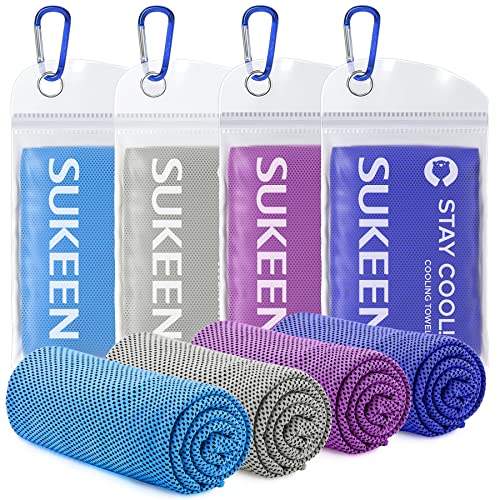 Sukeen 4 Pack Cooling Towels (40"x 12"), Cooling Neck Wraps, Soft Ice Towel | Lightweight,Absorb moisture,Long Last,Mesh Breathable for Sports,Outdoors,Yoga,Tennis,Golf,Running,Gym,Camping,Campus,Travel - color: Blue/Grey/Purple/Dark Blue