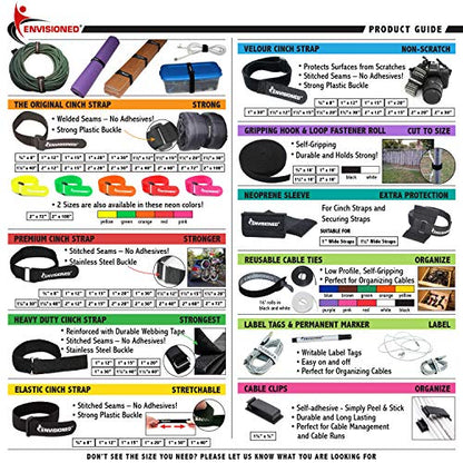 Elastic Reusable Cinch Straps 1.5" x 30" - 6 Pack Multipurpose Quality Hook and Loop Securing Straps - size: 1.5" x 30"