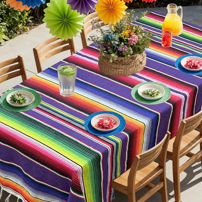 OurWarm 59 x 84 Inch Square Mexican Tablecloth Serape Blanket, Topic Purple - color: Purple