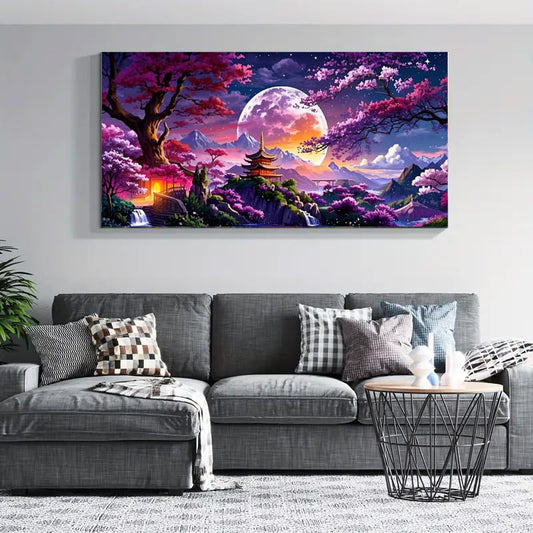 COHAYISY Large Size Tree and Moon Diamond Painting Kits for Adults, Large Size Full Drill Diamond Arts Rhinestone Pasted, DIY Painting Diamond Dot Arts Crafts for Home Wall Decor Gift 27.5 X 15.7inch - color: 25-25 The moon and mountain scenery