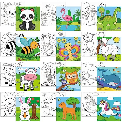 Sherr 12 Pcs Pre Drawn Canvas to Paint Animal Pre Printed Canvas for Painting for Beginners Students DIY Art Paint Supplies Christmas Valentines Party Favor(Cute Animals,8 x 8 Inch) - size: 8 x 8 Inch, style: Cute Animals