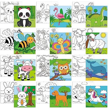 Sherr 12 Pcs Pre Drawn Canvas to Paint Animal Pre Printed Canvas for Painting for Beginners Students DIY Art Paint Supplies Christmas Valentines Party Favor(Cute Animals,8 x 8 Inch) - size: 8 x 8 Inch, style: Cute Animals