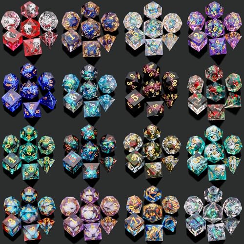 QMAY Mystery Dice Set – 7 Pcs Sharp Edge Resin Polyhedral Dice + 1 Dice Bag - style: 1 bag Resin Mystery Dice