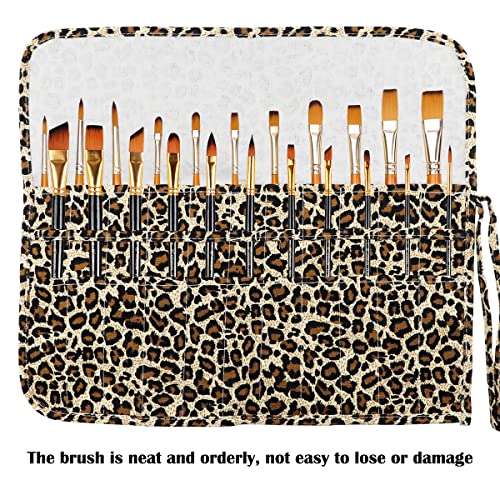 Yolufar 22 Slot Canvas Art Paint Brush Holder Canvas Brush Pouch Watercolor Paintbrushes Roll-Up Case Bag for Watercolor Oil Paint - Leopard Print Style - color: Style-1