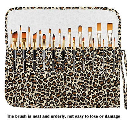 Yolufar 22 Slot Canvas Art Paint Brush Holder Canvas Brush Pouch Watercolor Paintbrushes Roll-Up Case Bag for Watercolor Oil Paint - Leopard Print Style - color: Style-1
