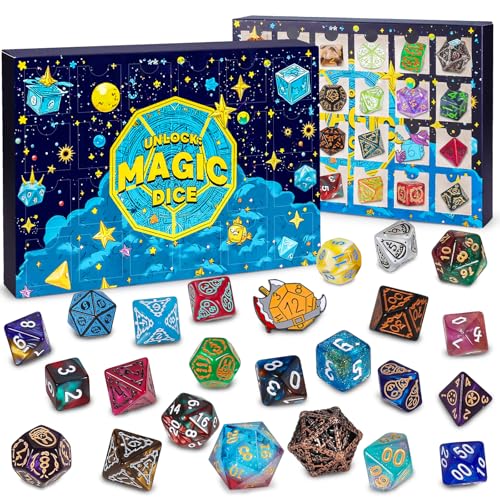 QMAY Mystery Dice Box - 24 Pcs Polyhedral Dice, Dice Advent Calendar - style: Mystery Dice Gift Box (24 Holes)