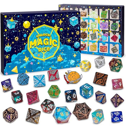 QMAY Mystery Dice Box - 24 Pcs Polyhedral Dice, Dice Advent Calendar - style: Mystery Dice Gift Box (24 Holes)