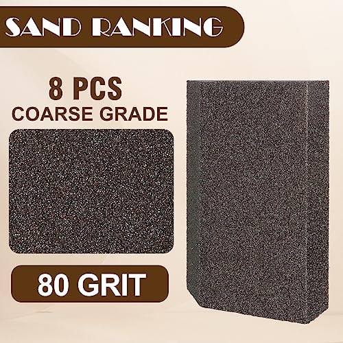 80 Grit Angled Sanding Blocks, Jamiikury Coarse Sponge Sand Block Washable and Reusable, Wet & Dry Sandpaper Block for Wood Metal Drywall and Furniture Paint - Pack of 8 - size: 80 Grits