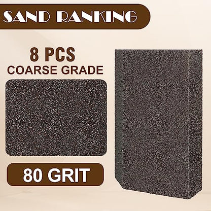 80 Grit Angled Sanding Blocks, Jamiikury Coarse Sponge Sand Block Washable and Reusable, Wet & Dry Sandpaper Block for Wood Metal Drywall and Furniture Paint - Pack of 8 - size: 80 Grits