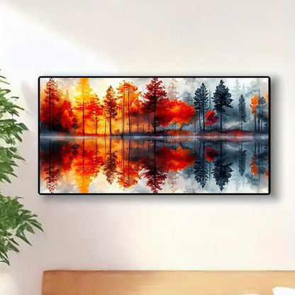 MOMDEDP 5D Lake & Forest Reflection Large Diamond Art Kit for Adults, 27.6x15.7 Inch Large Landscape Diamond Painting with Numbered Canvas, DIY Full Drill Gem Craft Kits, Serene Gift for Beginners