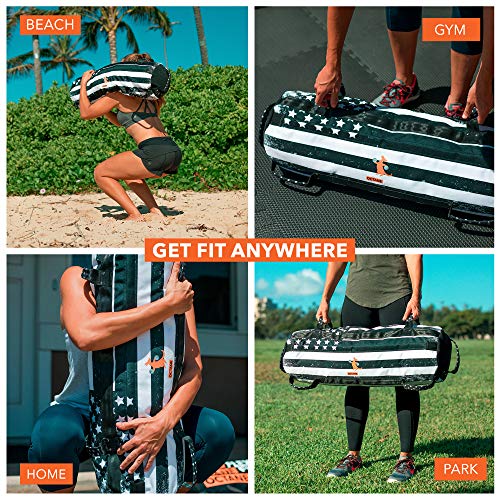 Adjustable Sandbags for Fitness 75lb - Home Workout Sandbag Set with 3 x Filler Bags and Exercise Poster - Training Weighted Sand Bag Equipment with Handles for Gym & Crossfit USA (75)