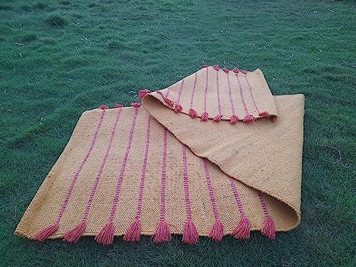Jaipur art & Rugs Cotton Yoga Mat - Eco-Friendly Hand-Woven Rug - Non Slip & Thick (24”x72”x5mm) for Everyday Fitness at Home - Comfortable Extra-Long - color: Red & Light Yellow
