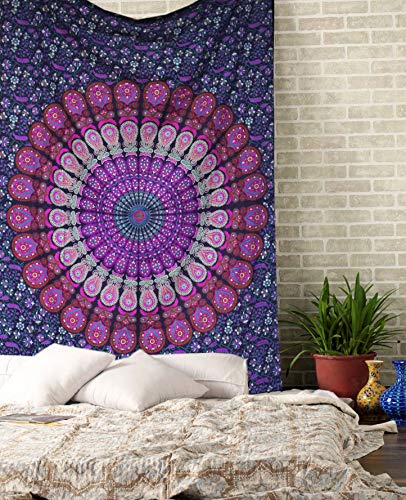 raajsee Purple Tapestry- Best Mandala Wall Hanging- Bedding Tapestry For Bedroom Aesthetic-Size TWIN 140 X 210 CMS - color: Purple, size: 82"L x 52"W
