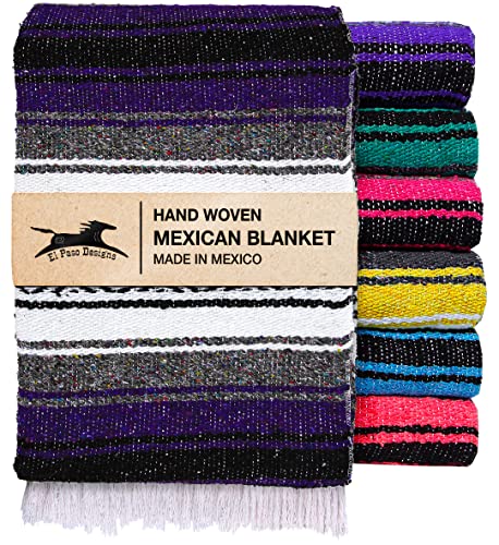 El Paso Designs Mexican Yoga Blanket – Colorful Falsa Serape Throw for Yoga, Beach, Picnic, Saddle, or Home Décor – Soft Woven Boho Blanket (Purple) - color: Purple