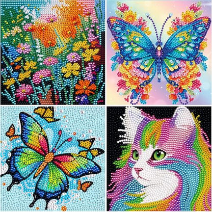 UiSdfuy Diamond Art Kits for Kids,Arts & Crafts for Kid Ages 8-12,Diamond Art for Kids,Gem Art 4 Pack Diamond Painting 6" X 6" (Butterfly) - color: 4pcs-Butterfly