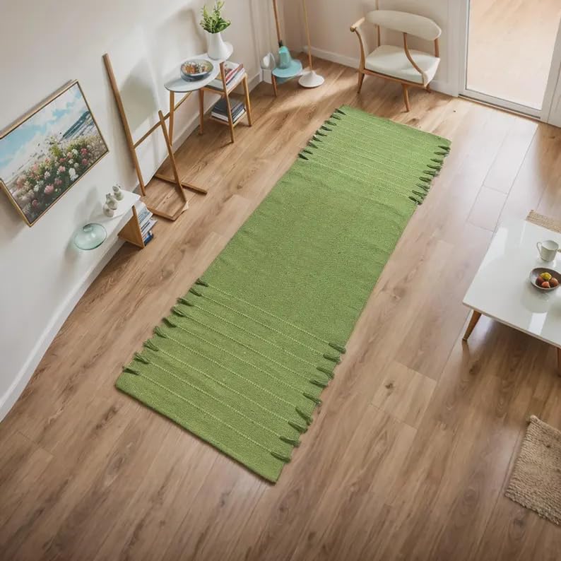 Payal Rugs Cotton Yoga Mat - Eco-Friendly Hand-Woven Rug - Non Slip & Thick (24”x72”x5mm) for Yoga Everyday Fitness at Home - Comfortable Extra-Long - color: Green