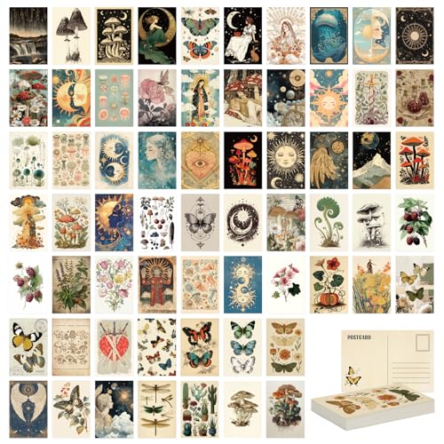 64 Pcs Vintage Postcard Set, Vintage Post Cards for Mailing, Retro Botanical Butterfly Ephemera, Scrapbooks, Collage, DIY Card, Wall Decor (4×6) - color: Vintage