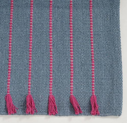 Indian Handmade 100% Organic Cotton Yoga Mat, Hand Woven Rug, Yoga Mat For Everyday Fitness at Home Comfortable Foldable Long Mat - color: Light Blue