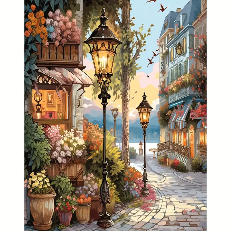 Muzagroo Paint by Numbers Oil Painting Kits for Adults DIY Streetscape Oil Painting for Beginners Hand Crafts Kits with Brushes and Acrylic Paints 16x20 inches (Streetscape) - color: Streetscape