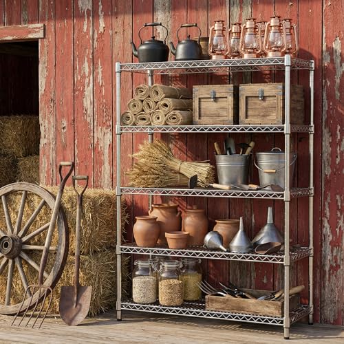 MZG 1750 lbs 5 Tier Storage Rack Metal Wire Shelving Unit, Storage Standing Household Shelf Organizer for Kitchen Pantry Closet Garage Basement Utility Room, Chrome 15.7" D x 45.3" W x 70.4" H - color: Chrome, size: 5 Tiers, 15.7"D x 45.3"W x 70.4"H