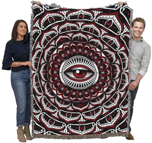 Pure Country Weavers Eye Mandala Red Blanket - Gift Tapestry Throw Woven from Cotton - Made in The USA (72x54) - color: Eye Mandala Red, size: 72x54