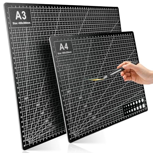 2 Pcs Large Cutting Mat Self Healing,Double Sided,Grid Line And Angles Help To Cut Precisely,Craft Mats for Scrapbooking, Quilting, Sewing and All Arts,Non Slip & Easy Clean ((A3 & A4 Black) - color: Black