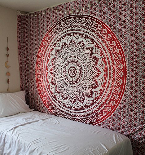 raajsee Pink White Tapestry Mandala Wall Hangings, Indian Cotton Beach Throw Blanket, Hippie Tapestries Boho Decor Bohemian Bedding,Twin Bedspread 52x82 inches - color: Pink Ombre, size: 82"L x 52"W