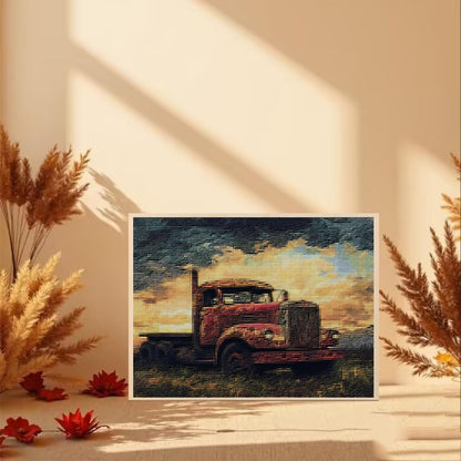 CYLVYLL Stamped Cross Stitch Kits, Vintage Car Embroidery Starter Kit for Adult Beginners, Classic Cars Trucks Cross Stitch Kits for Adults, 12x16 inch