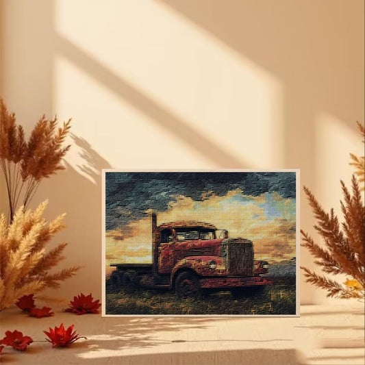 CYLVYLL Stamped Cross Stitch Kits, Vintage Car Embroidery Starter Kit for Adult Beginners, Classic Cars Trucks Cross Stitch Kits for Adults, 12x16 inch