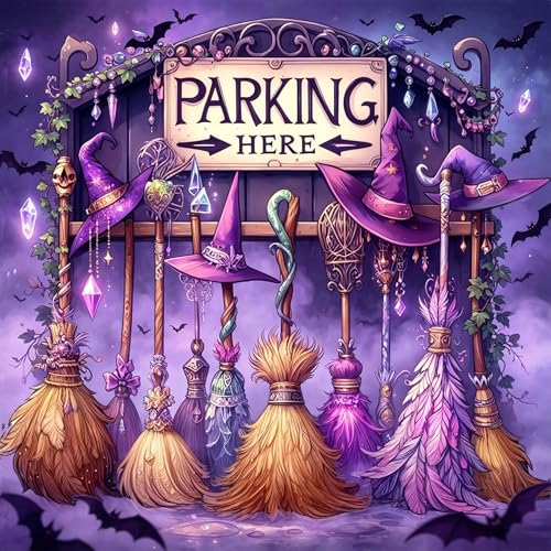 ckdiluy Halloween Diamond Art Kits for Adults Beginners, 5D DIY Witch Broom Diamond Painting Kits, Full Round Drill Magic Hat Diamonds Painting Dots Gem Art Crystal, Home Wall Decor 13.8X13.8 Inch - color: WDZSH-039