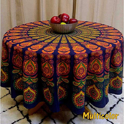 raajsee Round Beach Tapestry Blue Orange Mandala Throw/Boho Hippie Beach Blanket Roundie/Indian Cotton Bohemian Large Round Table Cloth/Yoga Mat Meditation Picnic Rug 70 inch - color: BLUE ORANGE