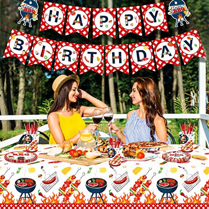 1Pc BBQ Party Plastic Tablecloth 54 x 87 Inch Long Table Cover, Hamburger BarbecueTeppanyaki Wedding Baby Shower Party Holiday Dinner Picnic or Tablecloth for Kitchen Event Use - color: Bbq