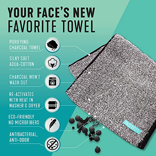 FACESOFT Mini and Nano Detox Sweat Charcoal Towel Multipack - Infused with Activated Charcoal - Pulls Oils and Toxins from Skin - Absorbent Cotton Exercise Towel - No Synthetic Microfibers - 2 Pc
