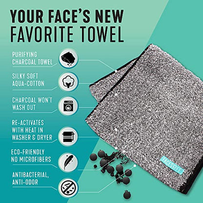 FACESOFT Mini and Nano Detox Sweat Charcoal Towel Multipack - Infused with Activated Charcoal - Pulls Oils and Toxins from Skin - Absorbent Cotton Exercise Towel - No Synthetic Microfibers - 2 Pc