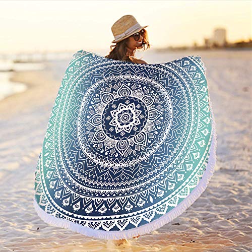 Microfiber Mandala Round Blue Beach Towel Blanket, Oversized Quick Dry Super Absorbent Thick Towel for Pool Swimming Picnic Yoga Mat Wall Decor Tapestry Circle Table Cloth, 59” Bohemian Towel - color: Blue Mandala Beach Towel 01