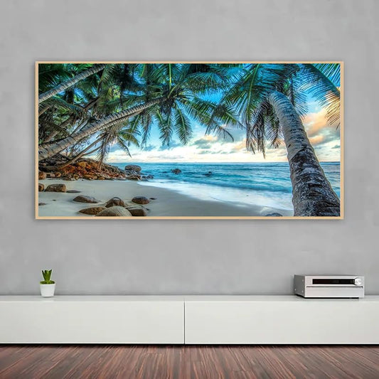 COHAYISY Large 5D Coconut Tree Beach Sunset Scenic Diamond Art Painting Kit for Adults, DIY Full Drill Crystal Rhinestone Arts and Crafts (15.7x27.5inch) - color: 25-45 Coconut Tree Beach