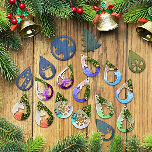 12 Pair Christmas Earring DIY Mold Resin Silicone with Earring Hooks Ring Earring Casting Mold for Christmas Tree Elk Snowflake Resin Earring Keychains Epoxy Craft Xmas Making Kit