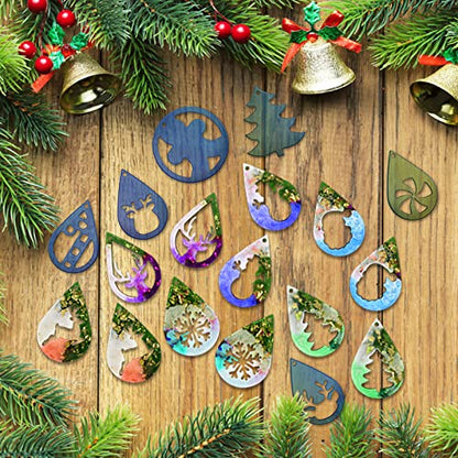 12 Pair Christmas Earring DIY Mold Resin Silicone with Earring Hooks Ring Earring Casting Mold for Christmas Tree Elk Snowflake Resin Earring Keychains Epoxy Craft Xmas Making Kit